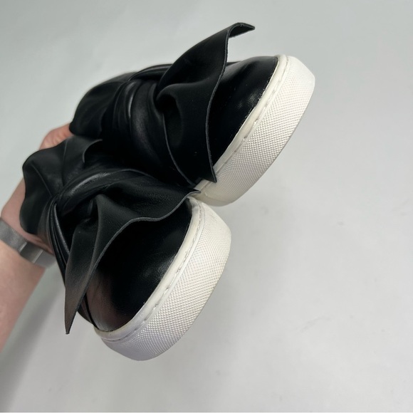 HALOGEN Manny Black Leather Twist Knotted Bow Slip-on White Rubber Sneaker Shoes - Picture 4 of 12